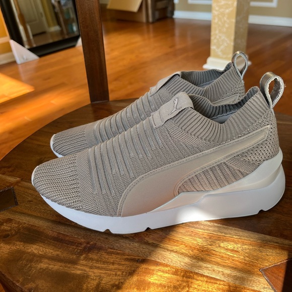 Puma Shoes - Taupe Slip-On Mesh Pumas
